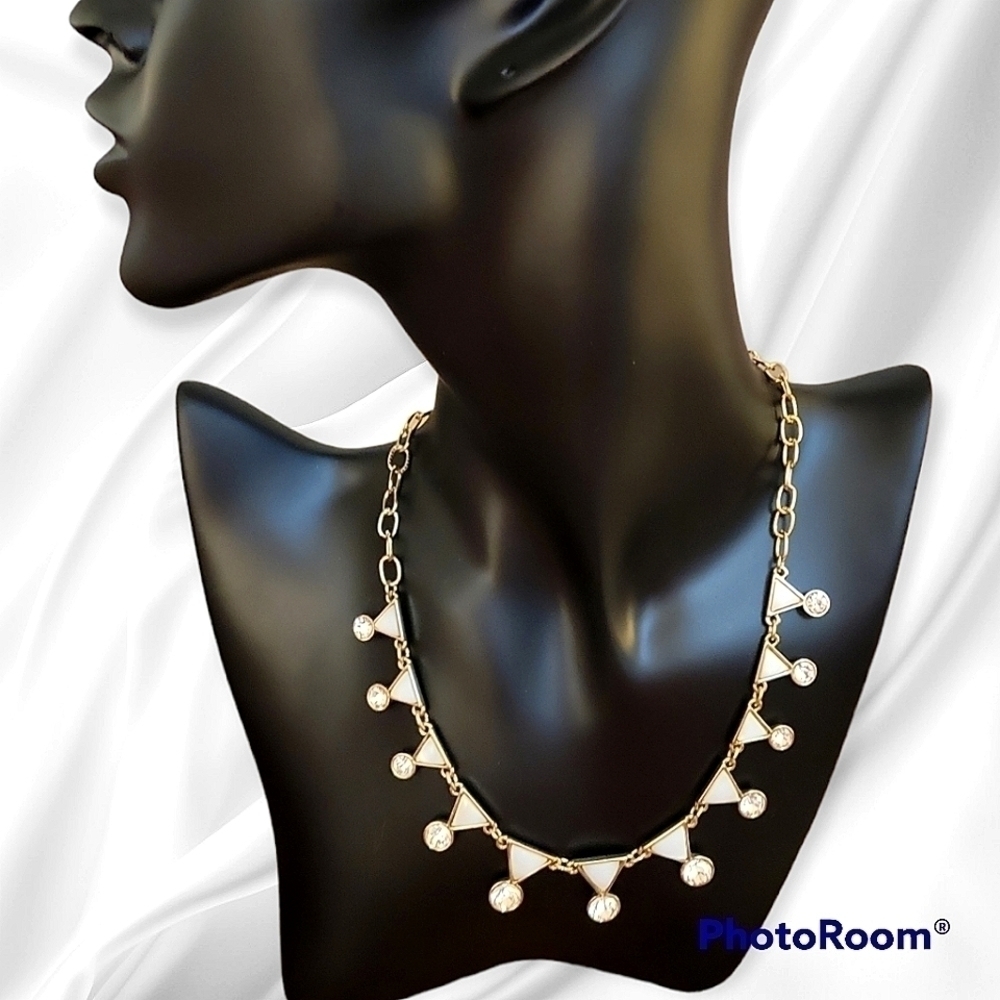3/$30 Vtg Art Deco White Triangle Rhinestone Chain Necklace